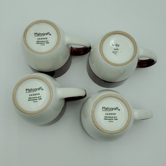 Pfaltzgraff Everyday Jaxson Mugs Black Squares on Deep Brick Red Border - Picture 4 of 9